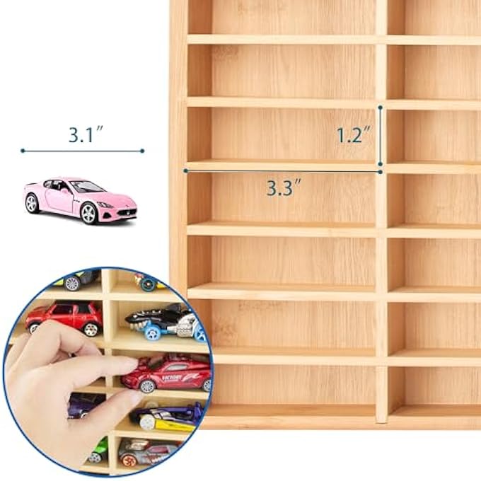 rayihni حامل عرض سيارات الألعاب الخشبية الأنيق مع رفوف قابلة للإزالة، منظم قابل للتعليق لسيارات الألعاب وسيارات ماتش بوكس، يتضمن براغي للتعليق (خشب-30 فتحة) - Image 5